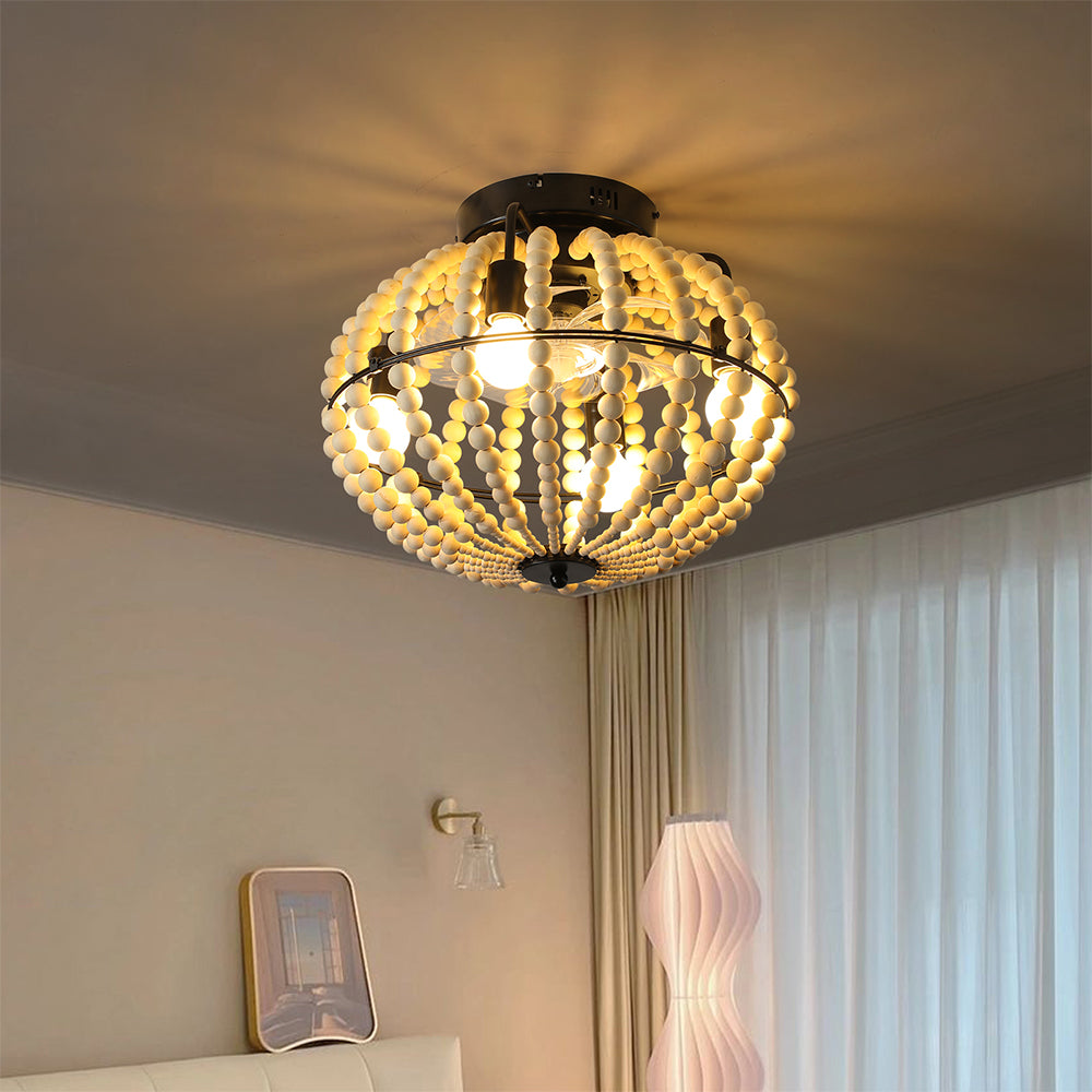 Oak White Beaded Fan Lamp Chandelier_1