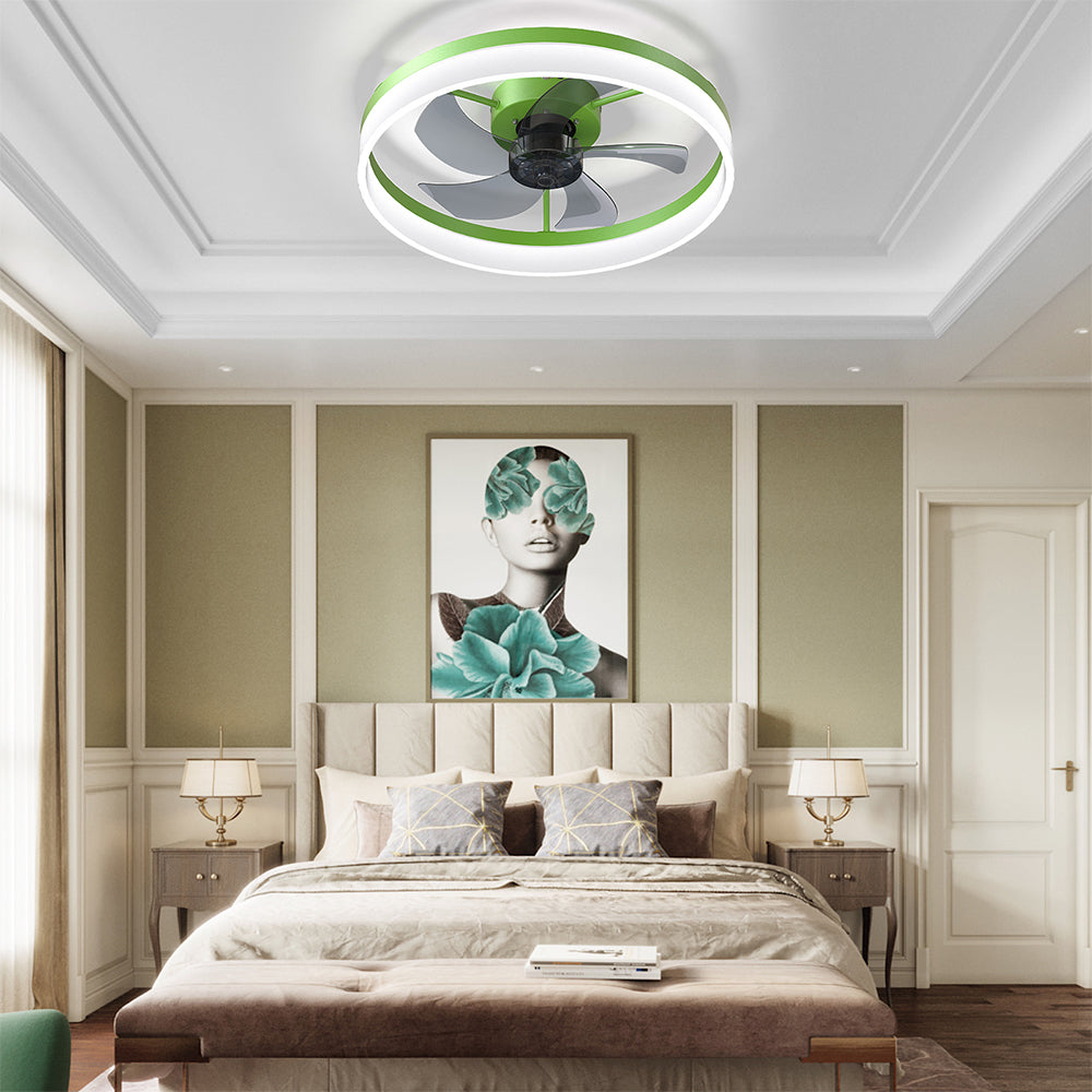 Slim Modern Ceiling Fan with Dimmable LED Light - Green_3