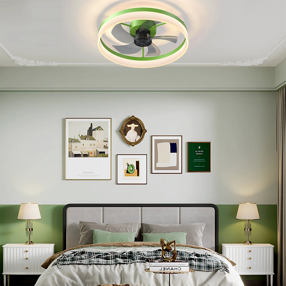 Slim Modern Ceiling Fan with Dimmable LED Light - Green_1