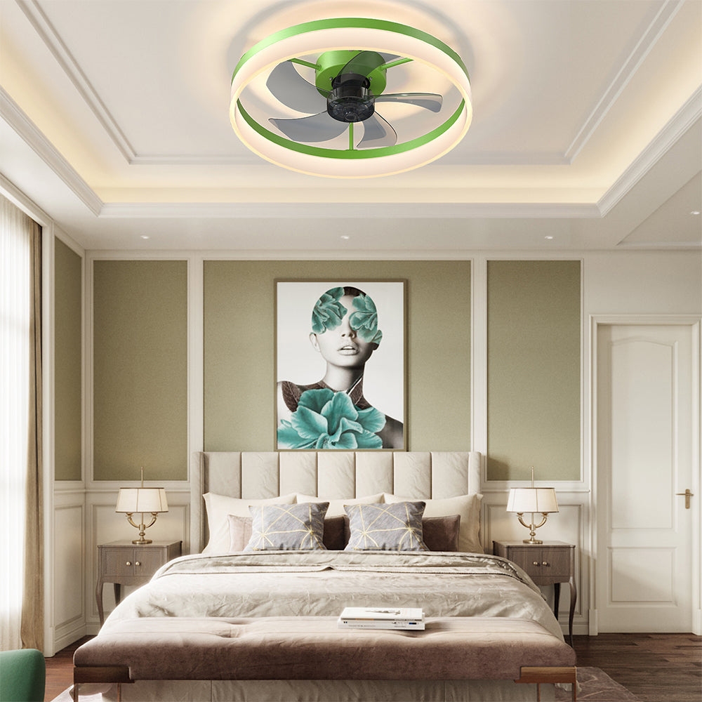 Slim Modern Ceiling Fan with Dimmable LED Light - Green_2