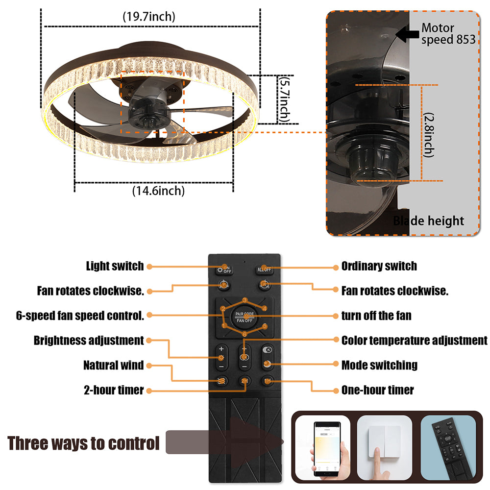 Minimalist LED Chandelier Ceiling Fan - Brown_7