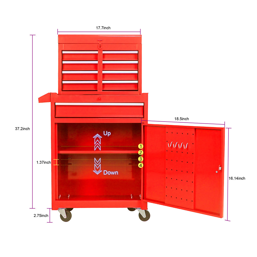 5-Drawer Tool Chest with Detachable Cabinet & Adjustable Shelf - Red_11