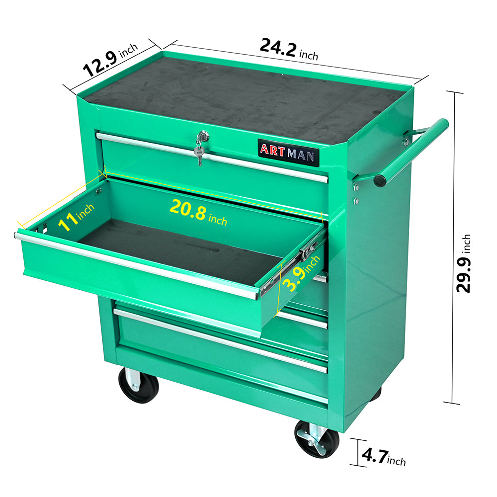 5-Drawer Multifunctional Tool Cart with Wheels - Green_7