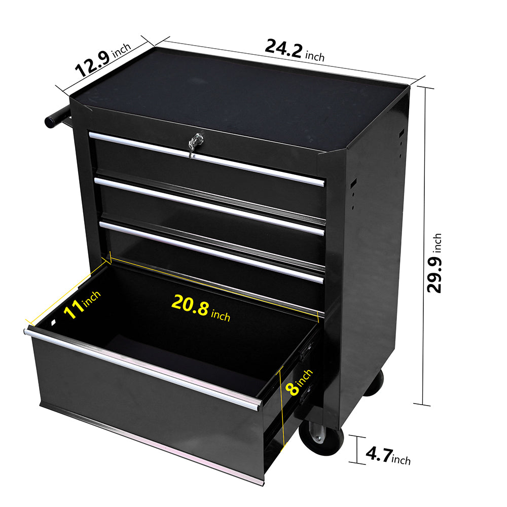 4-Drawer Tool Cart with Wheels - Black_5