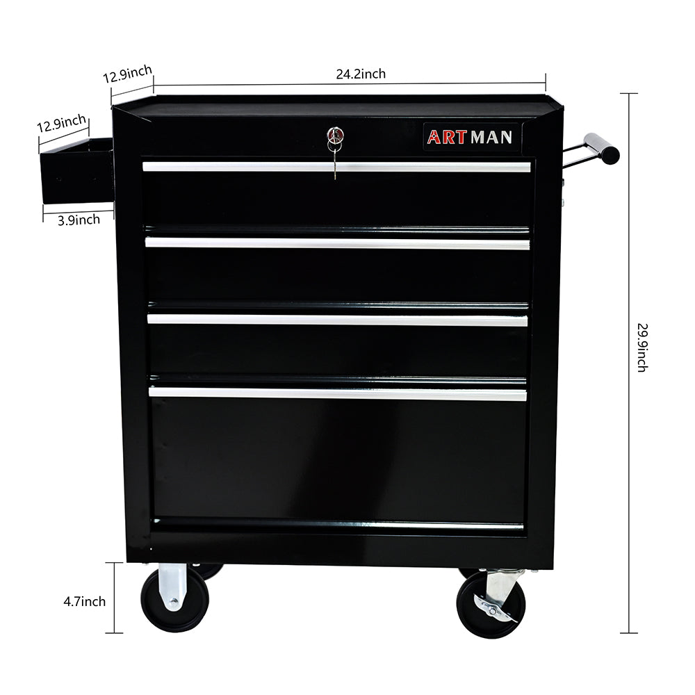 4-Drawer Tool Cart with Wheels - Black_3