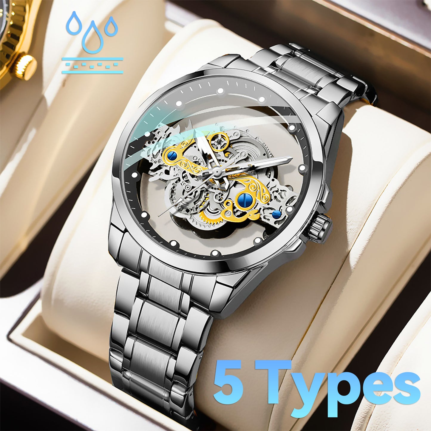 Luxury Men's Automatic Quartz Stainless Steel Watch Business Hollow Skeleton