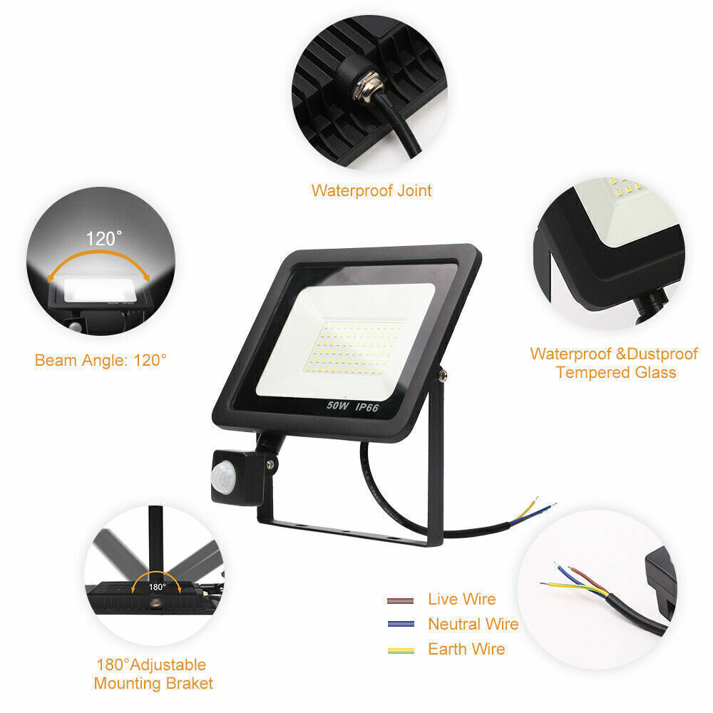 Outdoor Garden Floodlight With Sensor LED PIR Motion Security Lights Waterproof