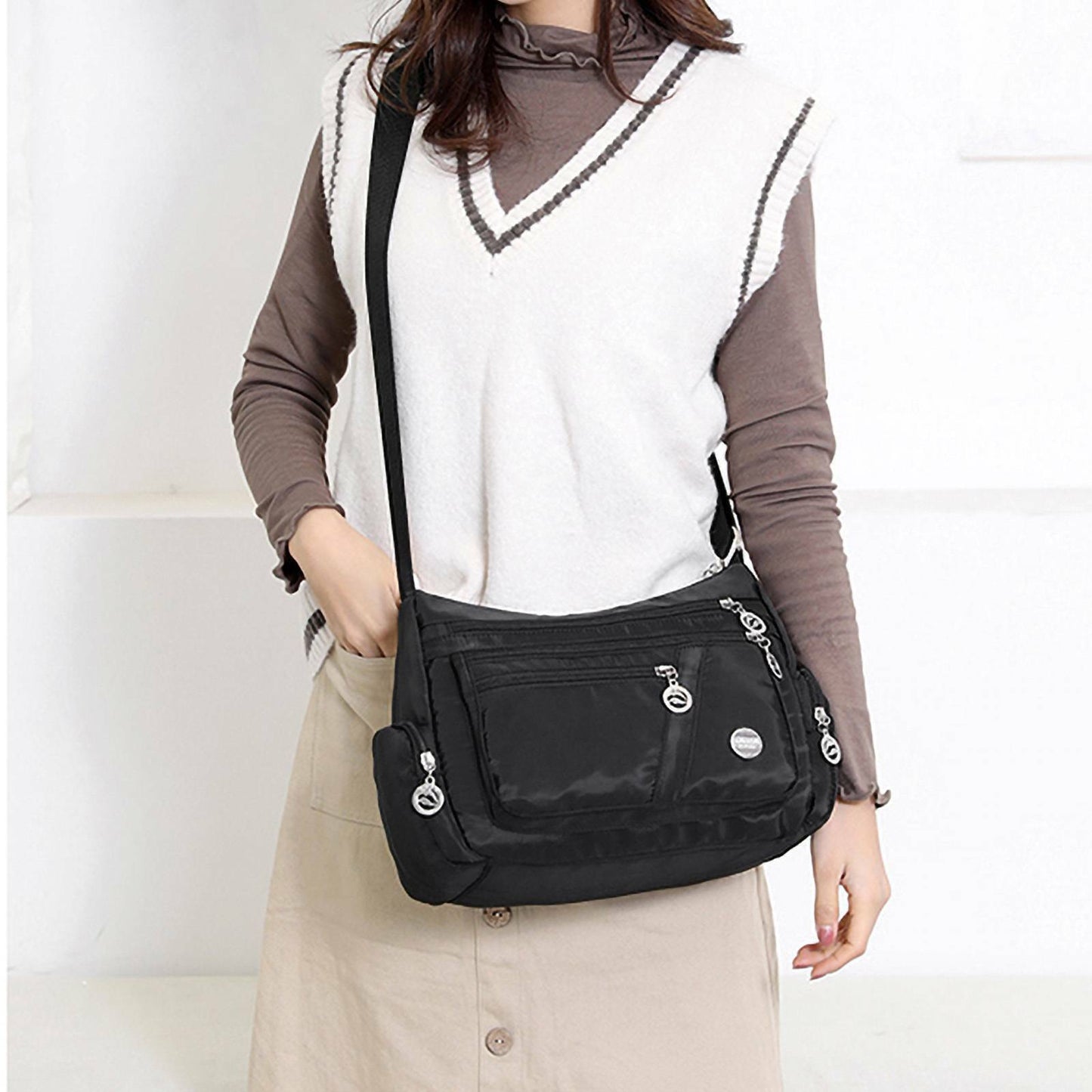 Women Ladies Multi Pocket Messenger Handbag Cross Body Bags Holiday Shoulder Bag