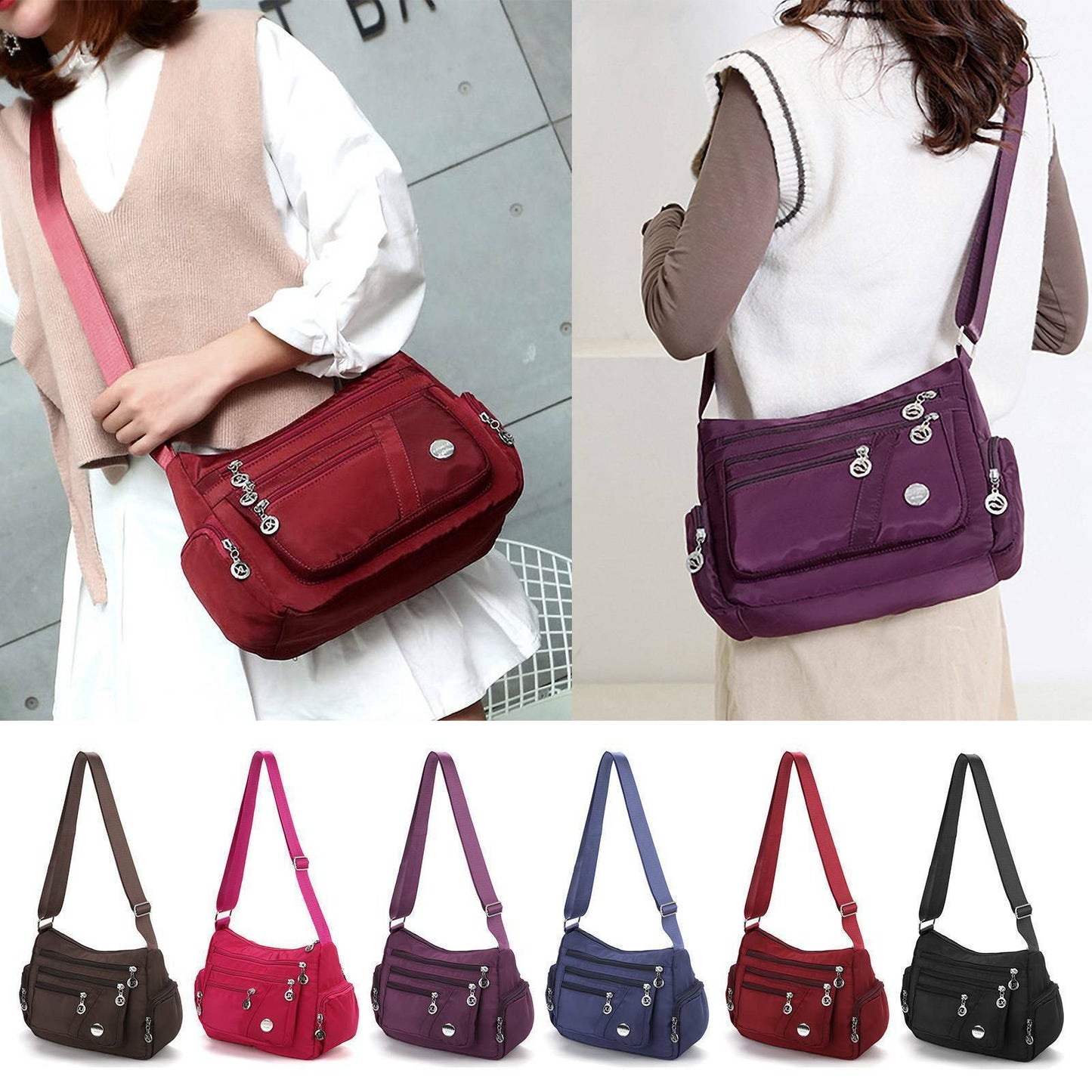 Women Ladies Multi Pocket Messenger Handbag Cross Body Bags Holiday Shoulder Bag