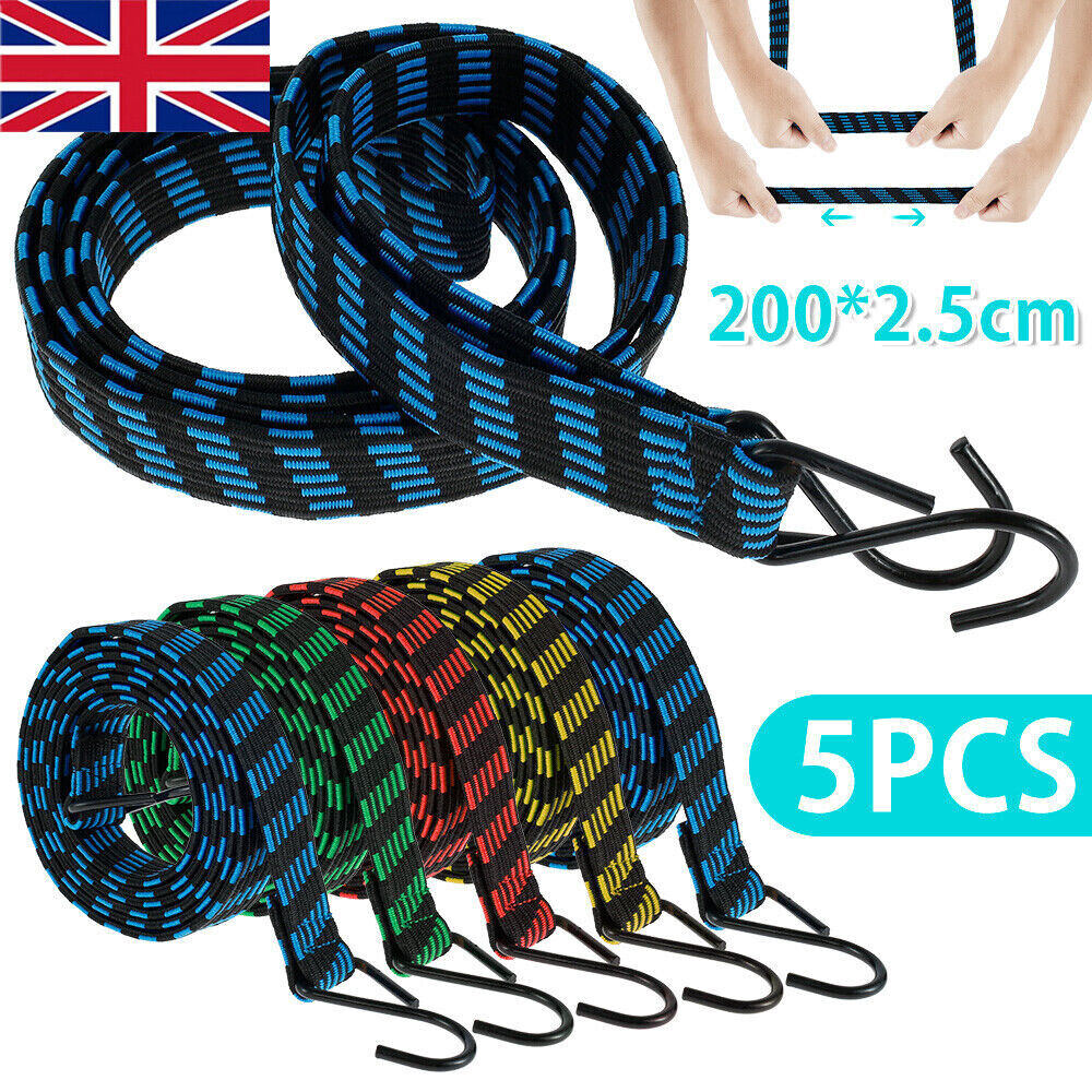 5XHeavy Duty Elastic Luggage Bungee Rope Cords Strap Strong Hook Car&Bike Tie UK