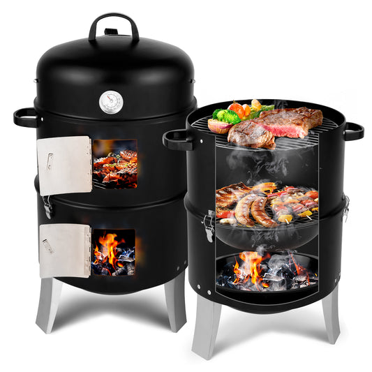 Vertical Steel Charcoal Smoker, Heavy Duty Double