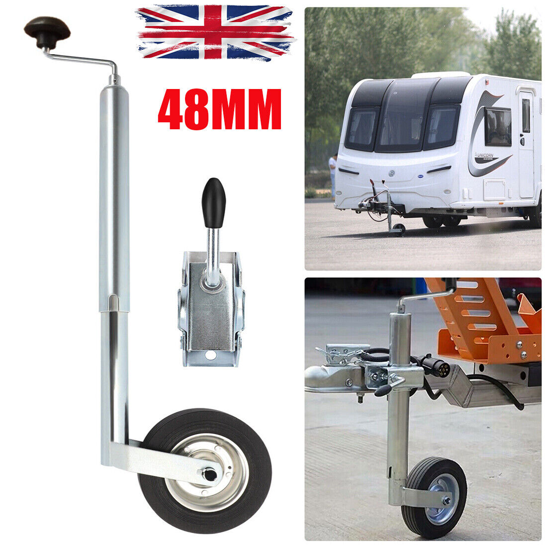 Jockey Wheel Med Duty 48mm Clamp Trailer Caravan Stand Wind Up Trailor Horse Box