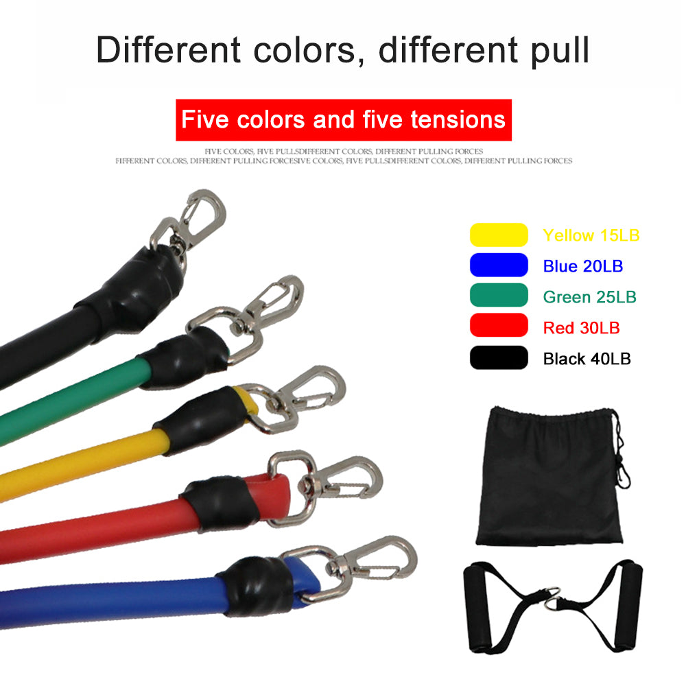 11pcs/Set Fitness Resistance Tube Band Yoga Gym Stretch Pull Rope Exercise Training Expander Door Anchor with Handle Ankle Strap