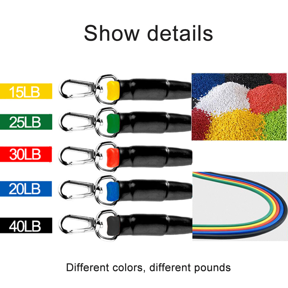 11pcs/Set Fitness Resistance Tube Band Yoga Gym Stretch Pull Rope Exercise Training Expander Door Anchor with Handle Ankle Strap