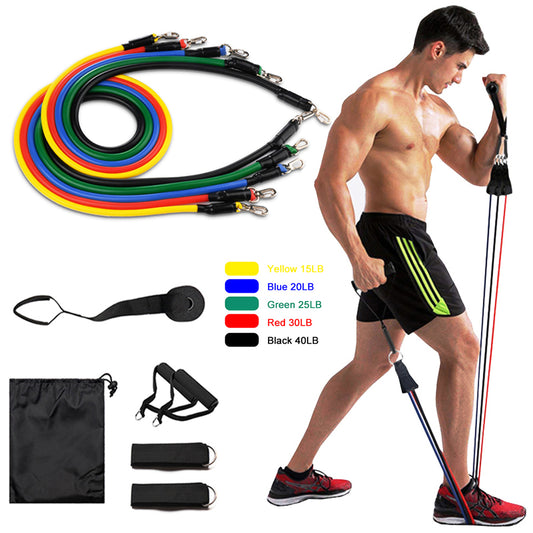 11pcs/Set Fitness Resistance Tube Band Yoga Gym Stretch Pull Rope Exercise Training Expander Door Anchor with Handle Ankle Strap