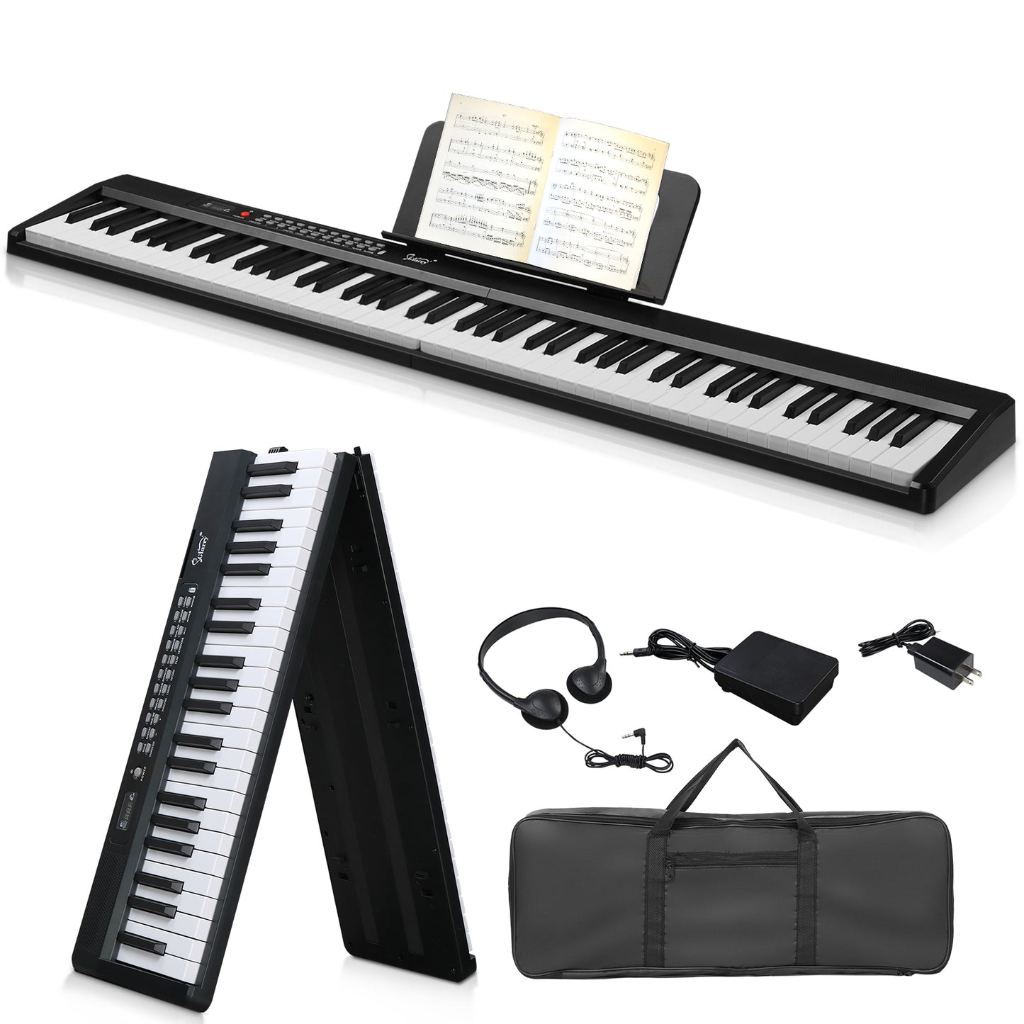 GPP-106 88 Key Folding Piano Semi-Weighted Standard Keyboards Digital Piano with MIDI Bluetooth, Handbag，Headphone，for Piano Lover Black color