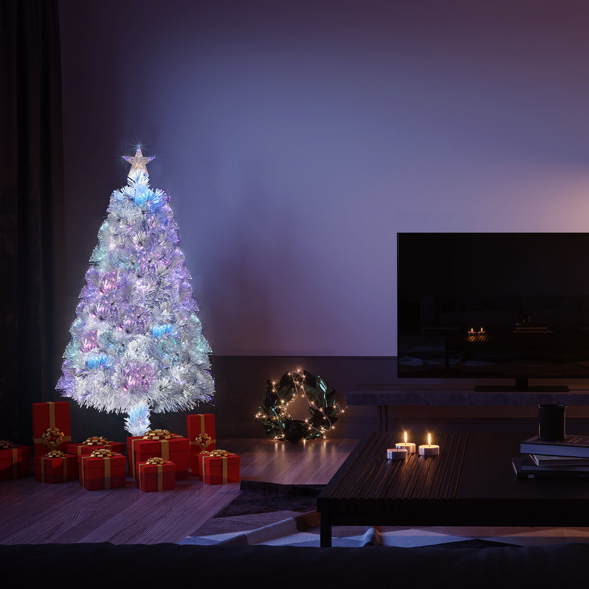 4ft 120 Branch Fiber Optic PVC Branch Iron Bracket Christmas Tree White