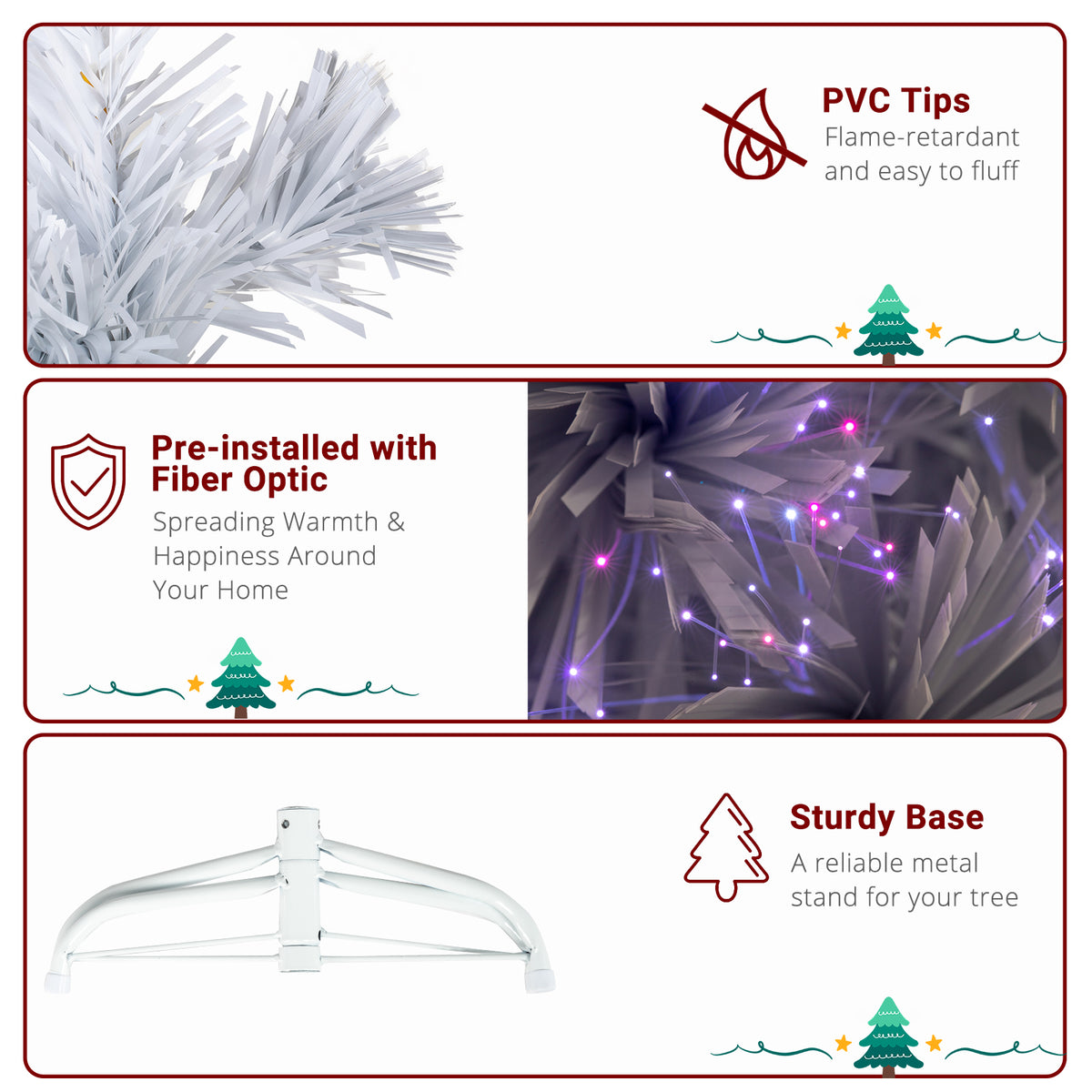 4ft 120 Branch Fiber Optic PVC Branch Iron Bracket Christmas Tree White