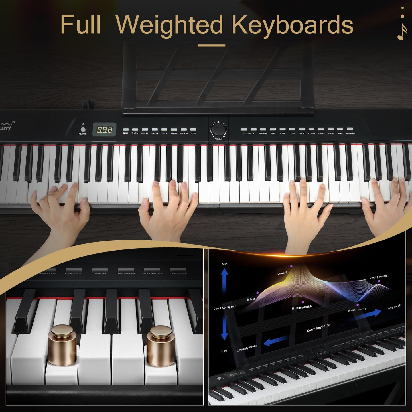 GPP-105 88 Key Full Size Semi-Weighted Standard Keyboards Digital Piano with Dual-tube X-Shape Stand, MIDI Bluetooth, Headphone，for Piano Lover Black color