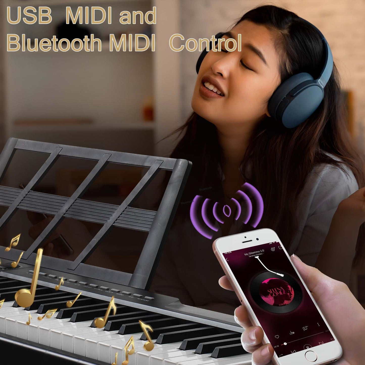 GPP-105 88 Key Full Size Semi-Weighted Standard Keyboards Digital Piano with Dual-tube X-Shape Stand, MIDI Bluetooth, Headphone，for Piano Lover Black color