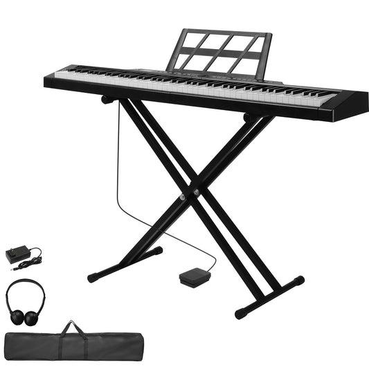 GPP-105 88 Key Full Size Semi-Weighted Standard Keyboards Digital Piano with Dual-tube X-Shape Stand, MIDI Bluetooth, Headphone，for Piano Lover Black color