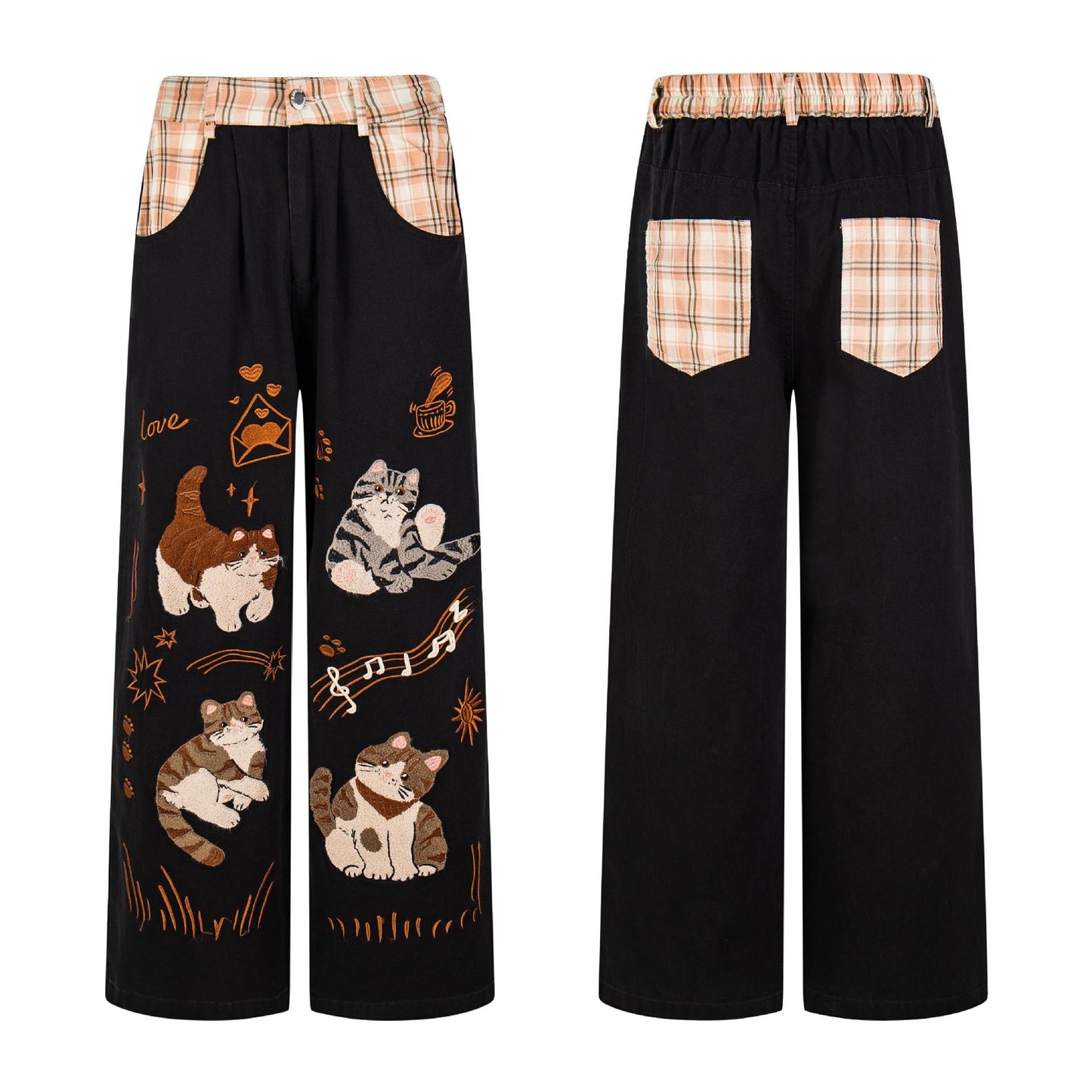 Cat patch embroidered jeans