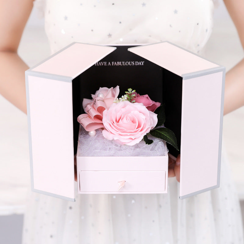 Valentine's Christmas Gift Girlfriend Creative Rose Flower Jewelry Gift Box Soap Flower + Free 100 Kinds of I Love You Necklace 1 - 2bazar4