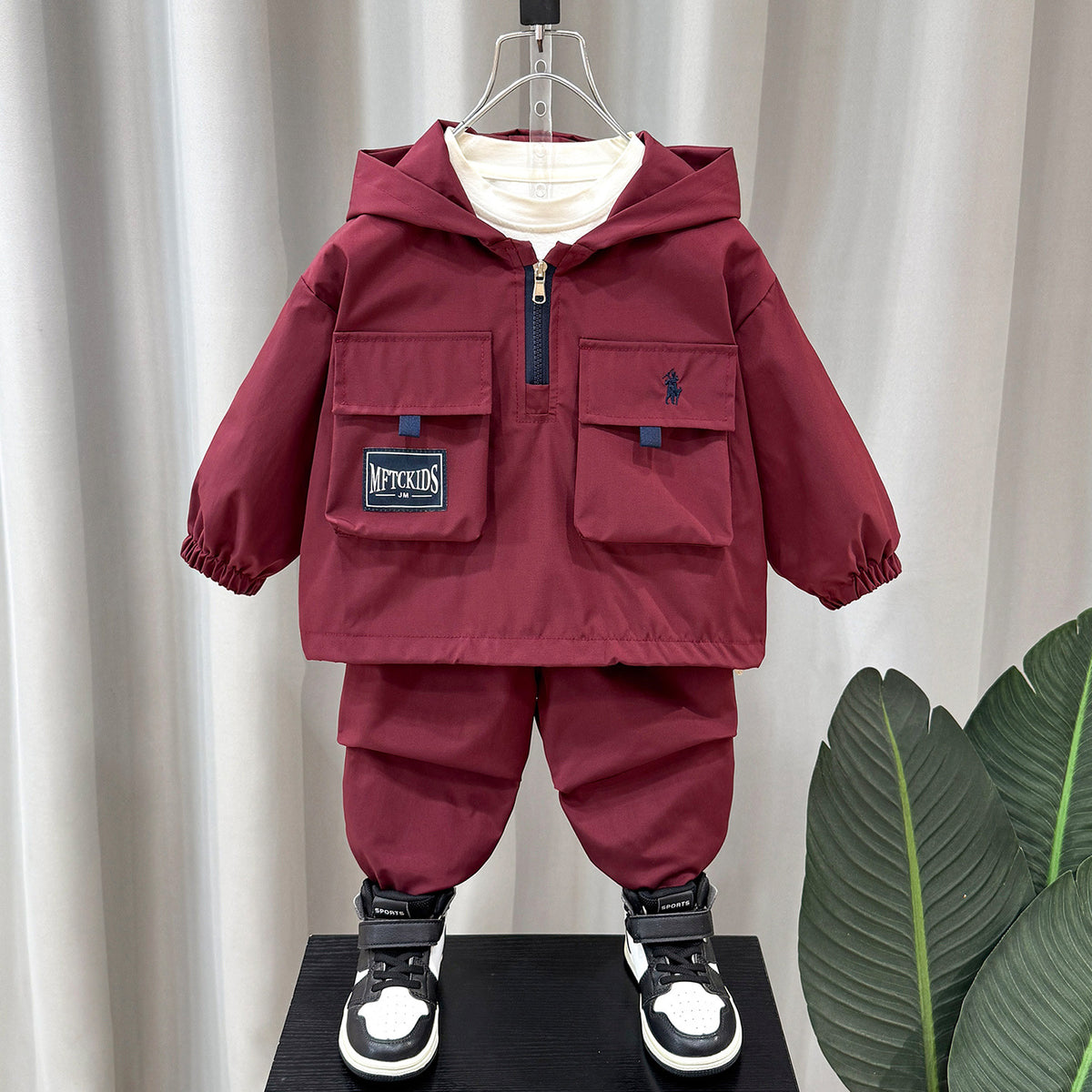 Boys' Cargo Hooded Jacket & Pants Set – Red/Navy - product image 5