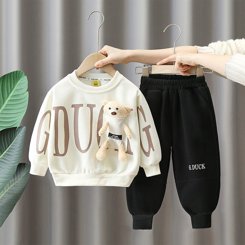 Cartoon Little Yellow Duck Hoodie Two-Piece Set for Boys Autumn Spring