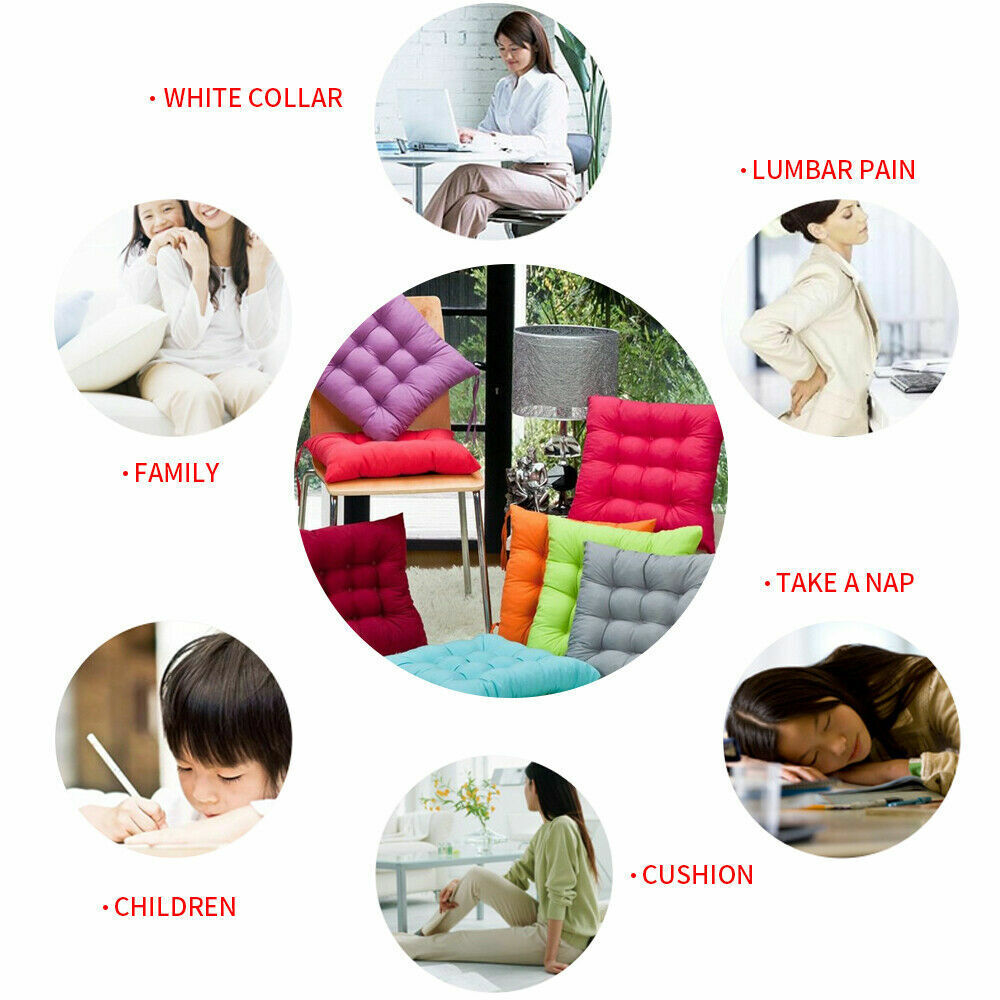 4 Pack Seat Pad Dining Room Garden Kitchen Chair Seat Cushions Tie On Plain UK