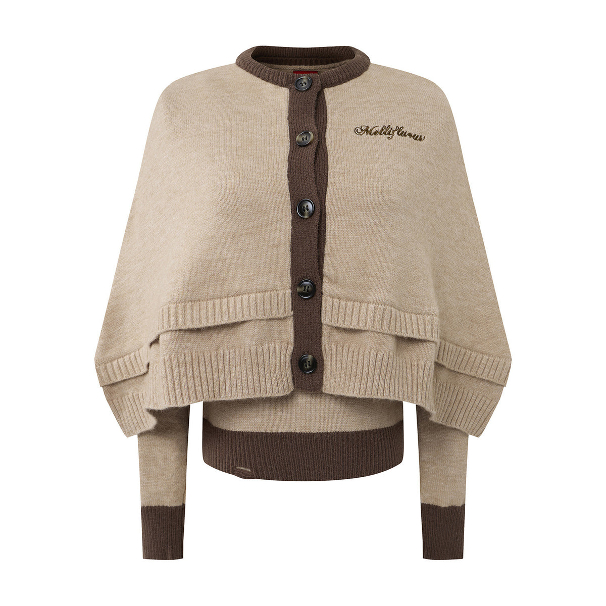 Women's Maillard Color-Block Knit Two-Piece Set Slim Fit Layering Top with Shawl Cardigan