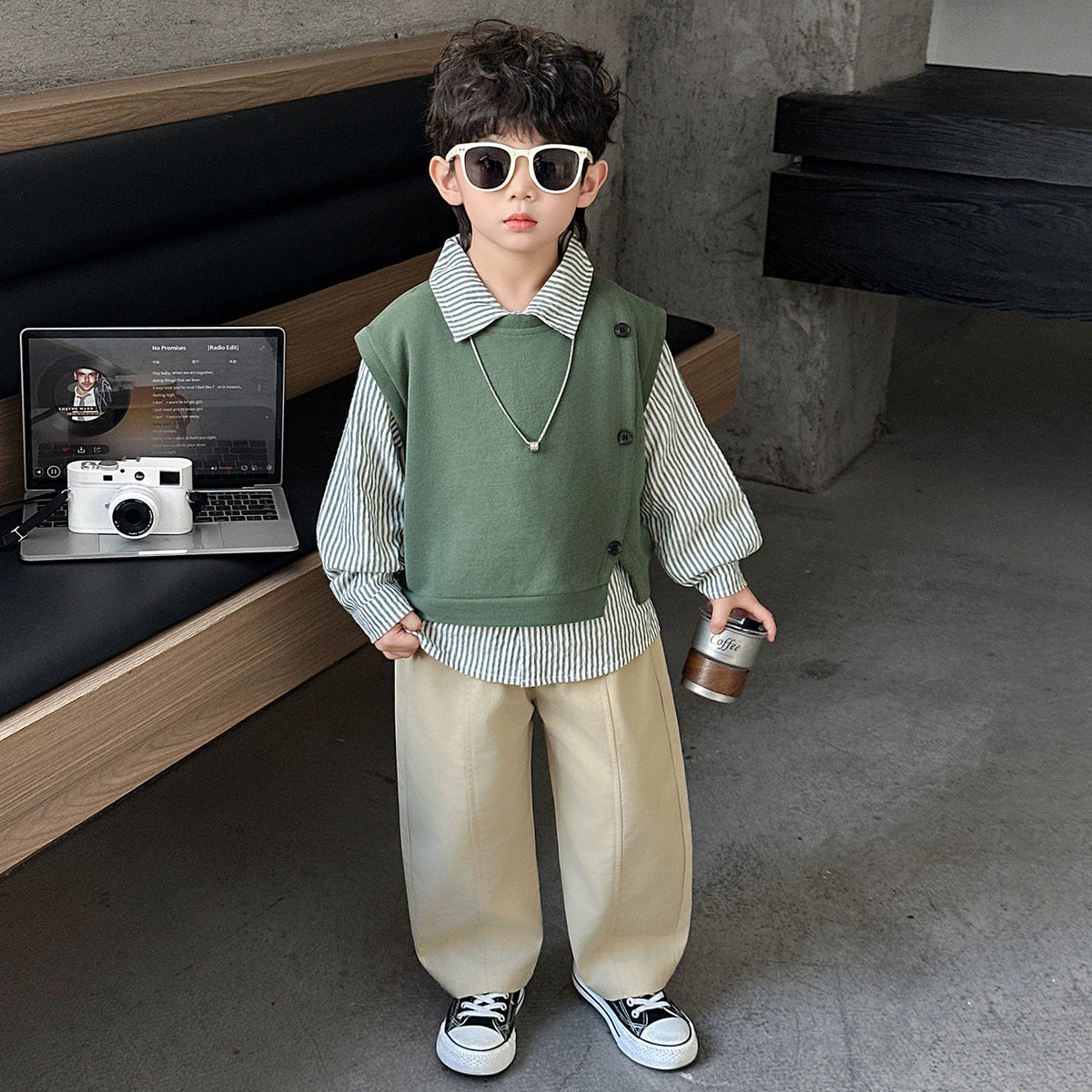 Boys  Casual Three-Piece Set Shirt and Vest Suit