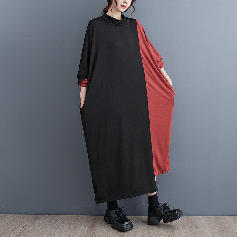 Spring Autumn Patchwork Irregular Dress Women Pullovers Sweater Dress Long Sleeve Dress Women Sweater