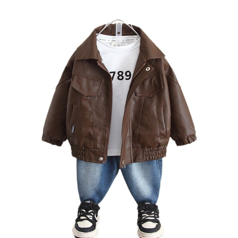 Stylish PU Leather Jacket for Boys Autumn Spring Casual Outerwear - product image 5