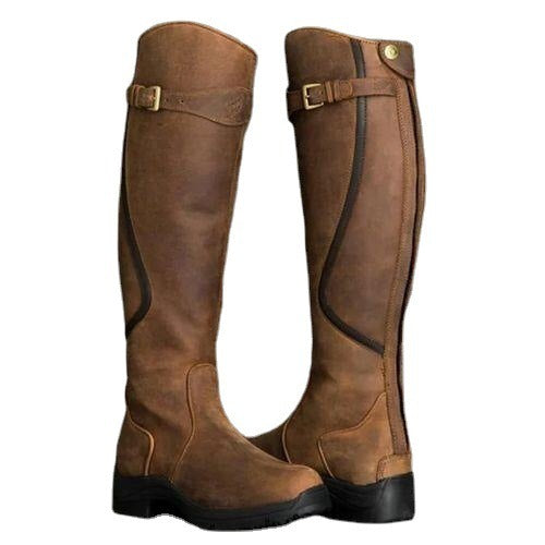 New large size boots Europe and America flat round head women's leather boots - 2bazar4