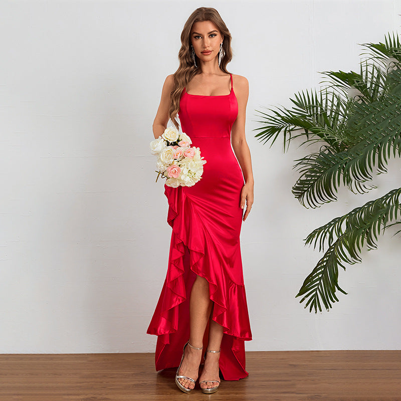 Strap and ruffle edge dress for women