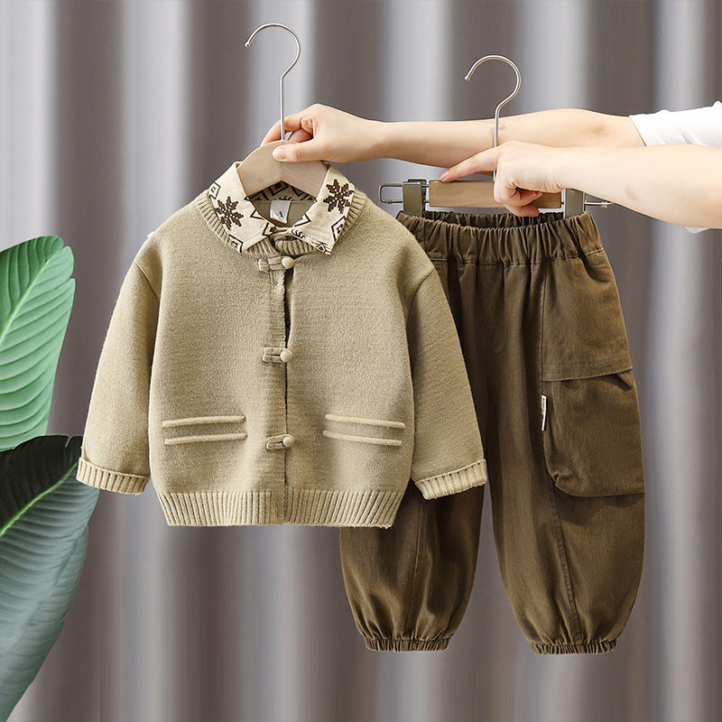 Boys Floral Cardigan 3-Piece Set with Shirt and Sweater for Spring Autumn