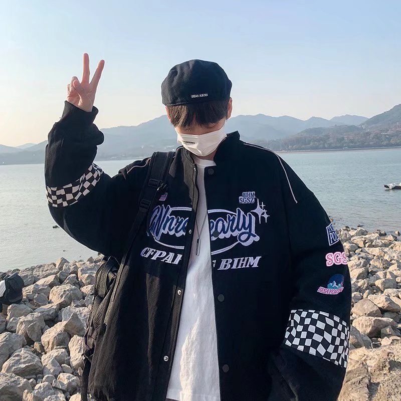 Spring and Autumn New Original American Retro Logo Embroidered Racing Baseball Jacket Men's Trendy Brand Handsome Couple Jacket - 2bazar4