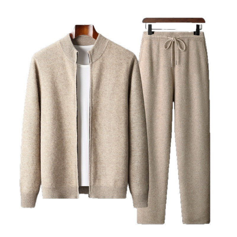 Men's 100% Australian Wool Zip Cardigan & Trousers Set