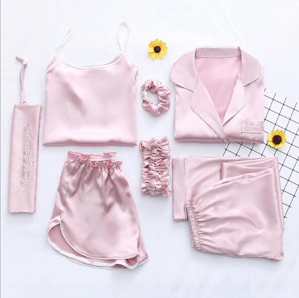 Home Clothes Sexy Pijama 7 Pieces Silk Pajamas For Women Night Suit Sleepwear Sets Pyjamas Women Spring Summer Q1047 - 2bazar4