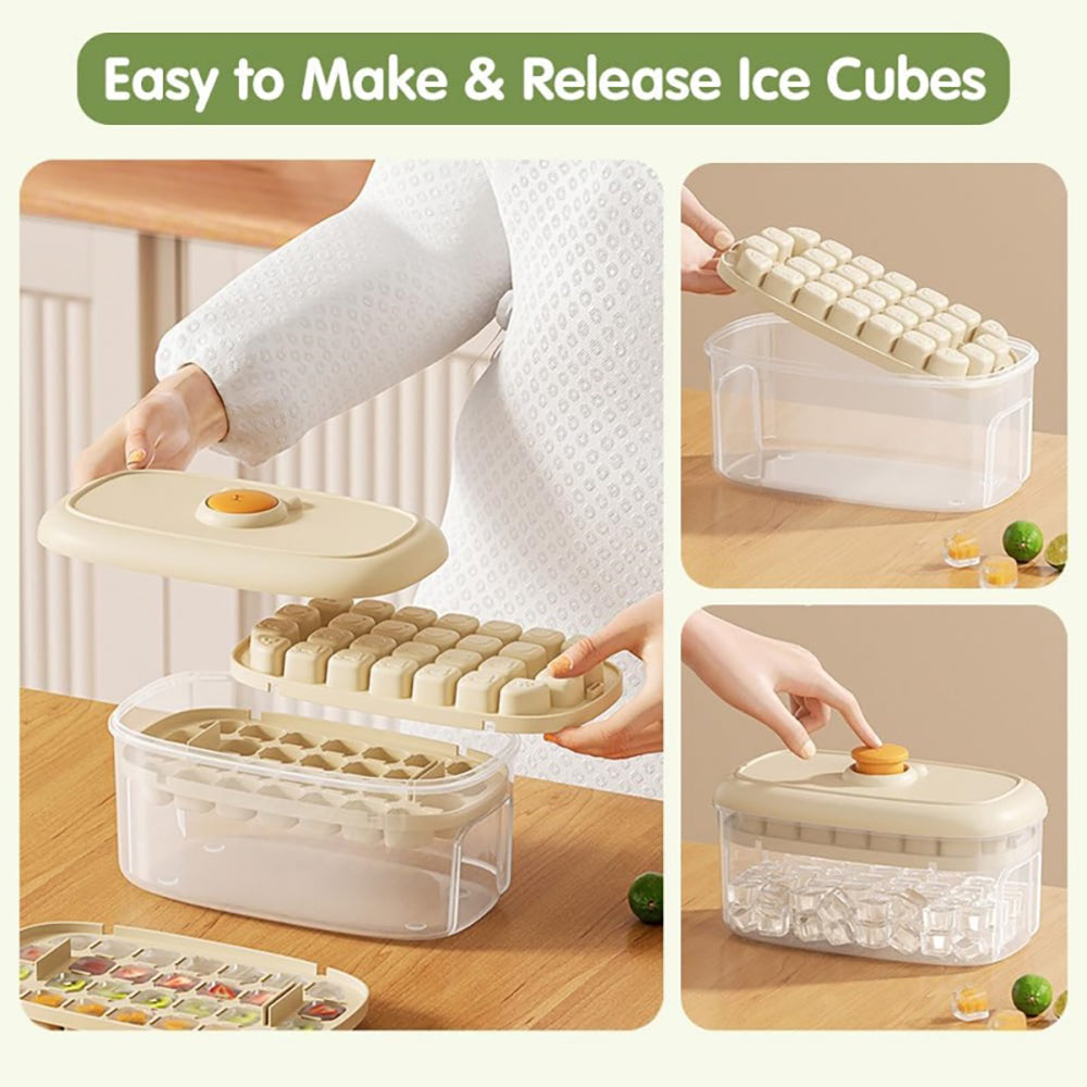 Practical Refrigerator Ice Cubes Tray System Nonslip Base Cocktails Making Tool beige