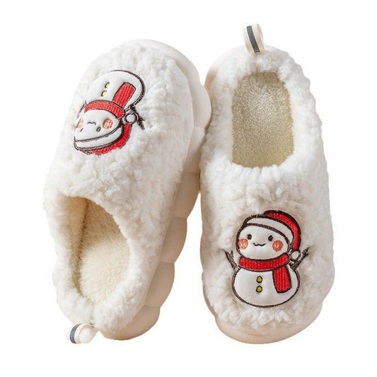 Cute Snowman Slippers Winter Indoor Household Warm Plush Thick-Soled Anti-slip Couple Home Slipper Soft Floor Bedroom House Shoe - 2bazar4