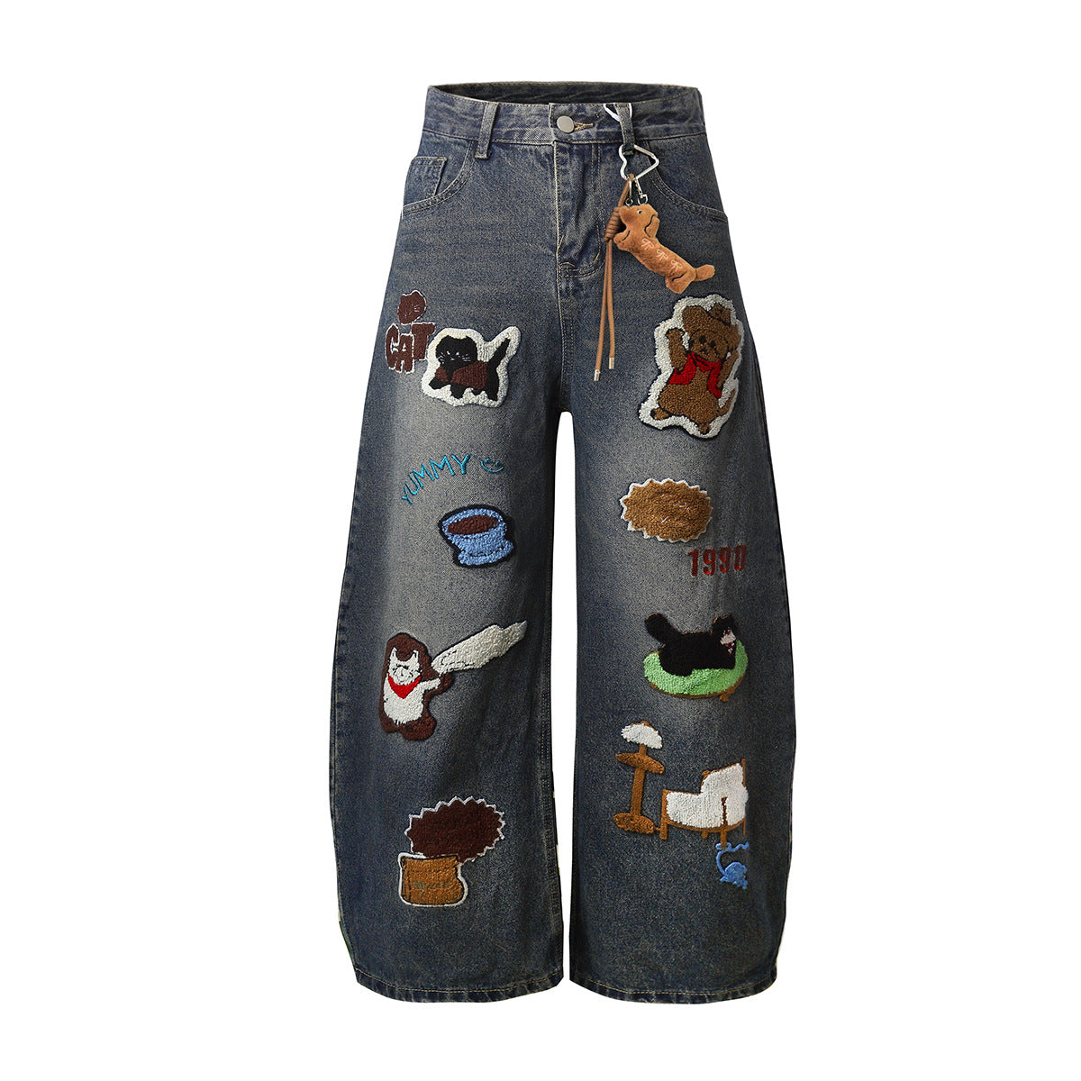 Embroidered jeans with wide legs