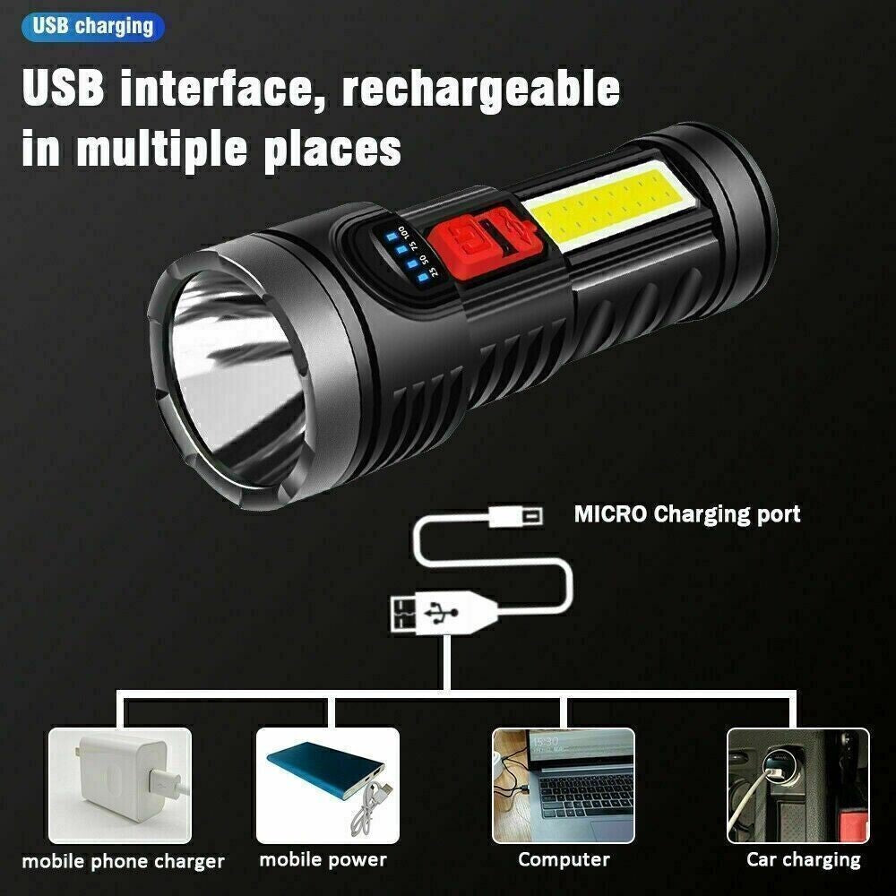 （2pack）USB Rechargeable LED Flashlight 4-Modes Camping Hiking Torch Work Light