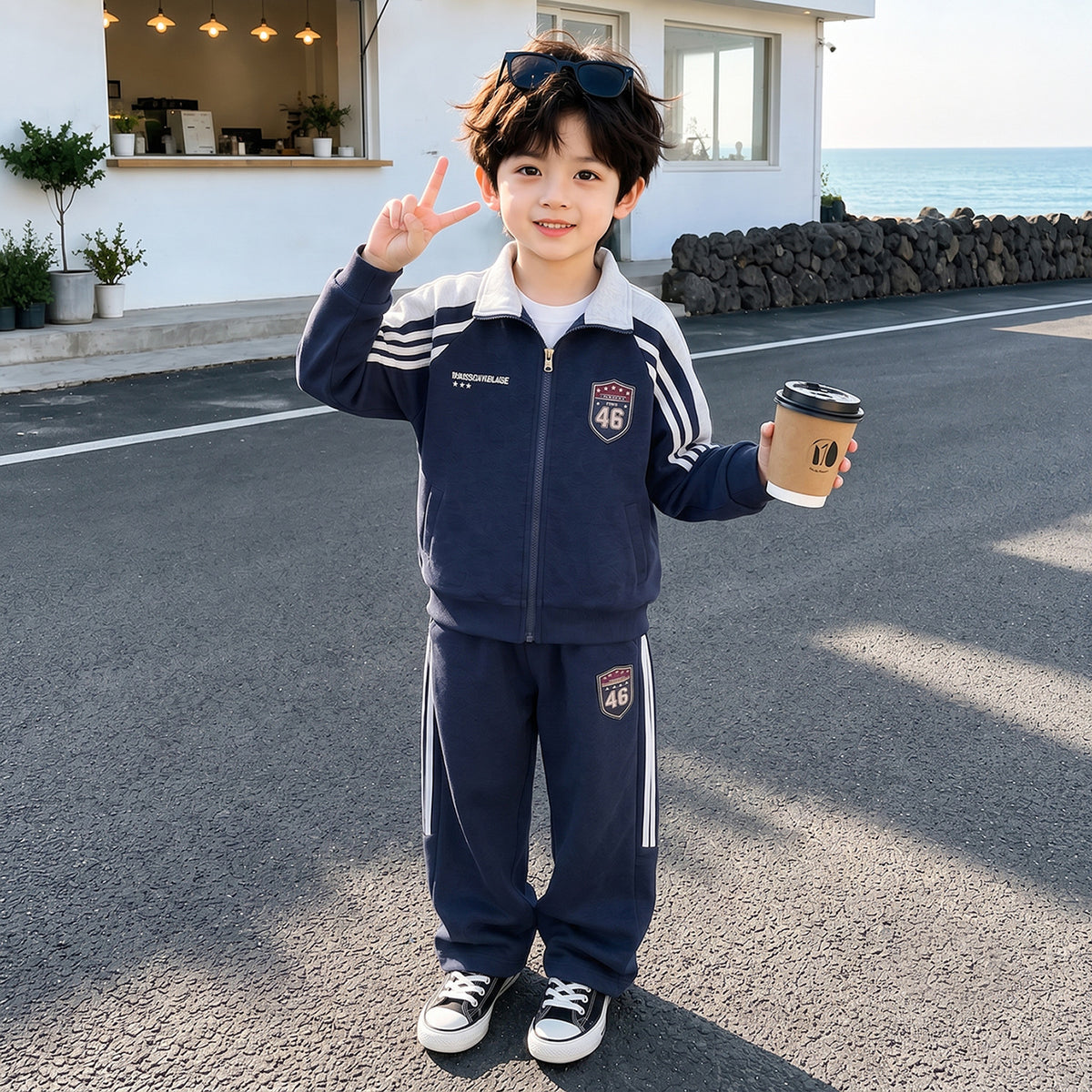Boys Long Sleeve Hoodie and Jacket Set Casual Sportswear Two-Piece Outfit - product image 4