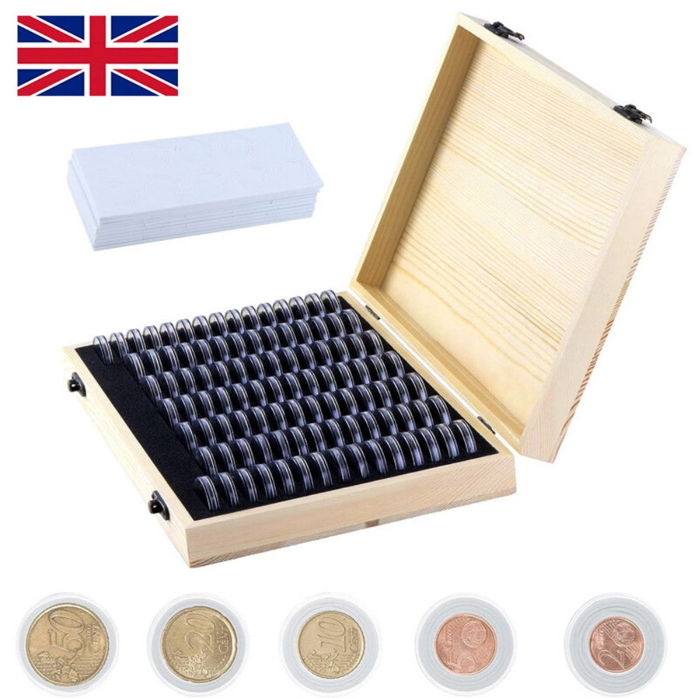 100Pcs Coins Display Storage Box Case Capsules-Wooden For Collectible Coin UK
