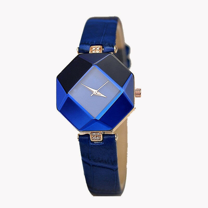 Women Watches Gem Cut Geometry Crystal Leather Quartz Wristwatch Fashion Dress Watch Ladies Gifts Clock Relogio Feminino 5 color - 2bazar4