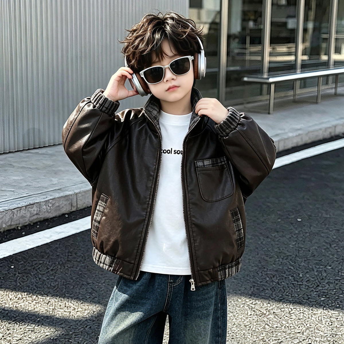 Boys' Trendy PU Leather Motorcycle Jacket Spring Autumn Cool Outerwear - product image 2