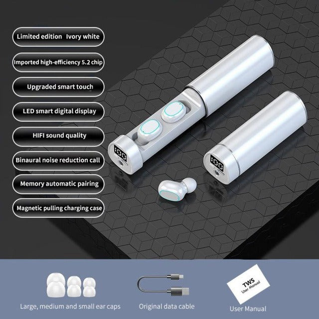 N21 wireless Bluetooth headset pull tube touch LED display binaural inN21 wireless Bluetooth headset pull tube touch LED display binauralTransmission range: 10 metersBluetooth protocol: 5.0Usage: earplug type