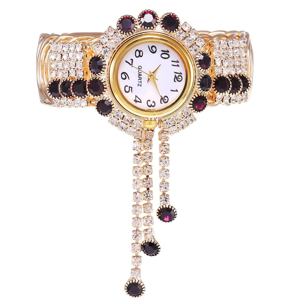 New Fashion Women's Full Diamond Alloy Fashion Watch Creative Tassel QFull Diamond Alloy Fashion Watch Creative Tassel Quartz Bracelet Watch Women'The total length of the watch buckle is approximately 19cmWatch dial diameter: approximately 3.2cmWatch mirror diameter: approximately 0.9cmWatch strap width approxi